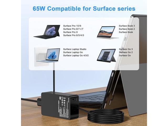 65W Surface Pro Charger Compatible with Surface Pro 9 8 3 7 6 5 4 X Microsoft Surface Charger Windows Surface Laptop Charger 1 2 3 4 with 5V 1A USB...