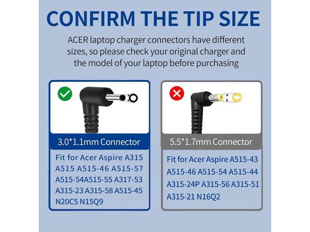 65W AC Adapter Charger for Acer Aspire 3 Aspire 5 Series A315 A317-53 A515-46 A515-57 A515-54 A515-55 A515-55 A515-56 R5-571TG Power Supply Cord