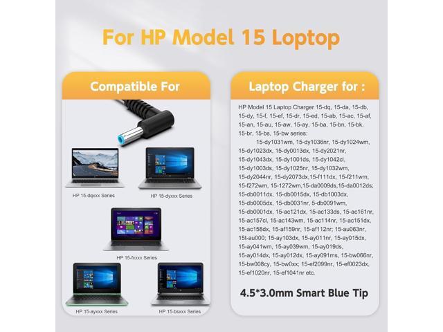 65W 45W Laptop Charger for HP Model 15: 15-dy, 15-dq, 15-da, 15-db, 15-dw, 15-f, 15-ef, 15-ab, 15-ac, 15-af, 15-an, 15-au, 15-aw, 15-ay, 15-ba,...