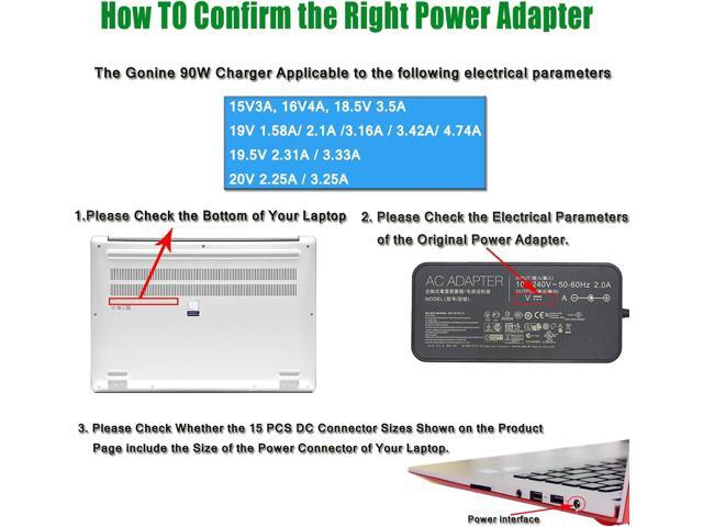 Gonine Laptop Charger 90W AC Adapter, Compatible with HP Lenovo Dell Acer Asus Toshiba Gateway Chromebook LCD Monitor Speaker Adjustable Output...