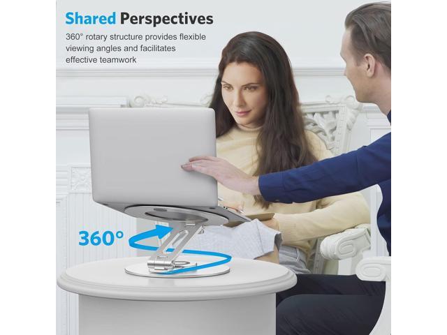 Adjustable Laptop Stand with 360 Rotating Base, OMOTON Ergonomic Laptop Riser for Collaborative Work, Dual Rotary Shaft Fully Foldable for Easy...
