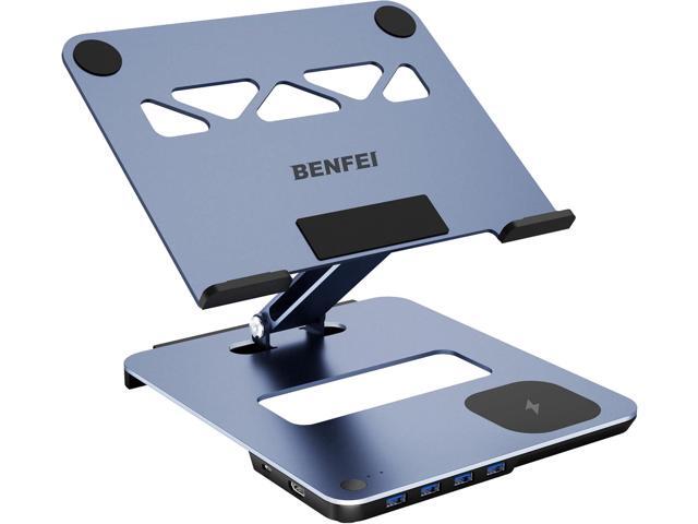 BENFEI Laptop Stand with USB C 6in1 Docking Station, 15W Magnetic Wireless Charger, USB 3.0 KVM Switch, HDMI 4K@60Hz, 4*USB3.0, 100 PD Compatible...