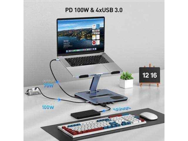 BENFEI Laptop Stand with USB C 6in1 Docking Station, 15W Magnetic Wireless Charger, USB 3.0 KVM Switch, HDMI 4K@60Hz, 4*USB3.0, 100 PD Compatible...