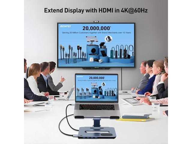 BENFEI Laptop Stand with USB C 6in1 Docking Station, 15W Magnetic Wireless Charger, USB 3.0 KVM Switch, HDMI 4K@60Hz, 4*USB3.0, 100 PD Compatible...