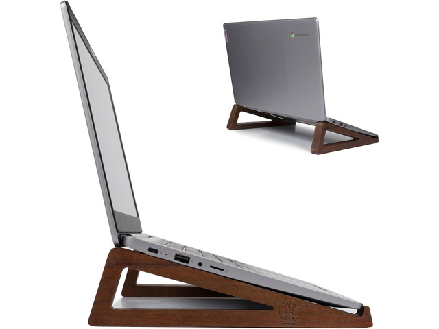 S & A WOODCRAFT Wooden Laptop Stand, Portable Desk Laptop Holder for Tablet with Carry Pouch, Compact Travel Laptop Stand with Protective Silicone...