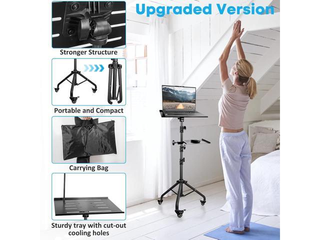 Portable Laptop & Projector Stand with Phone Holder and Mouse Tray Adjustable Height Tripod Stand for Laptop, Projector, DJ, Sheet MusicBlack
