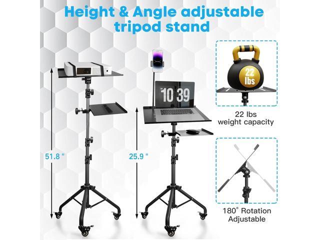 Portable Laptop & Projector Stand with Phone Holder and Mouse Tray Adjustable Height Tripod Stand for Laptop, Projector, DJ, Sheet MusicBlack