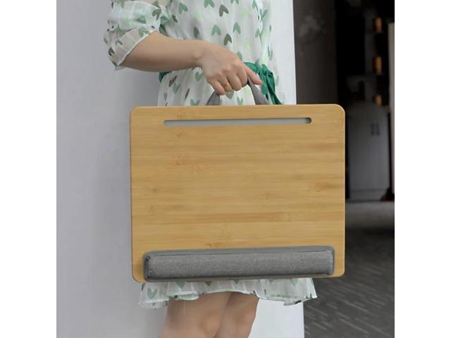 SUMISKY Adjustable Lap Desk-Portable Laptop Stand with Cushion, Bamboo Platform with Phone Holder, Wrist Pad Fits up to 15.6 Inch Laptops