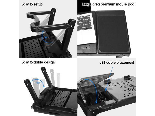Laptop Table Stand for Bed, Adjustable Laptop Desk for Bed, Portable Desktop Lap Desk with Cooling Fan and 4 USB Port, Foldable Computer Lap Desk...