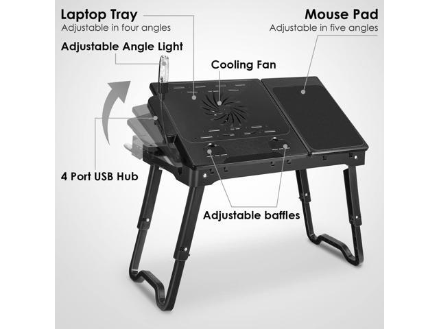 Laptop Table Stand for Bed, Adjustable Laptop Desk for Bed, Portable Desktop Lap Desk with Cooling Fan and 4 USB Port, Foldable Computer Lap Desk...