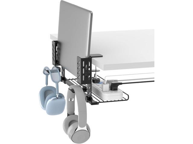 KDD 3-in-1 Laptop Stand Holder Storage, Adjustable Under Desk Cable Management Tray with Headphone Hanger and Cable Ties, No Drill Clamp on Desk...