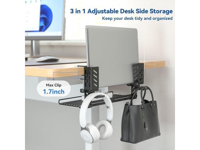 KDD 3-in-1 Laptop Stand Holder Storage, Adjustable Under Desk Cable Management Tray with Headphone Hanger and Cable Ties, No Drill Clamp on Desk...