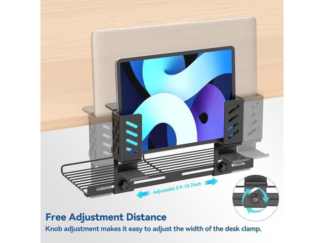 KDD 3-in-1 Laptop Stand Holder Storage, Adjustable Under Desk Cable Management Tray with Headphone Hanger and Cable Ties, No Drill Clamp on Desk...