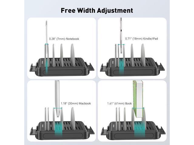 Vertical Laptop Stand for Desk, Patented Laptop Organizer Stand Multiple Rack Holder w/ 6 Dividers, Portable Phone Stand, 360° Rotating Base,...