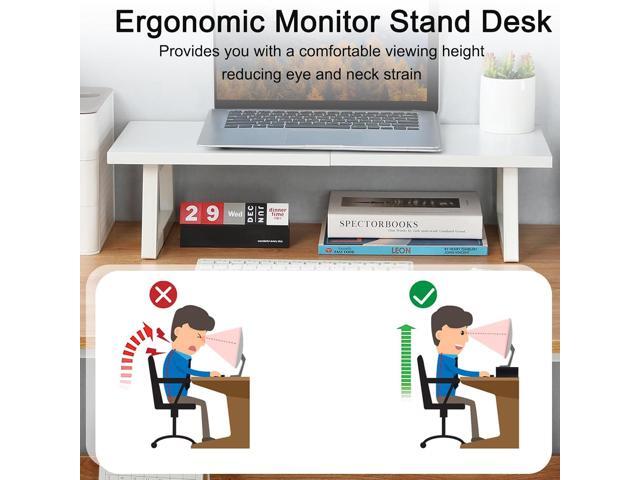 TEAMIX 24 inch Monitor Stand Riser, White Wood & Steel Computer Monitor Stand with Storage, Laptop, PC, Printer Stand Riser for Desktop Office Desk...