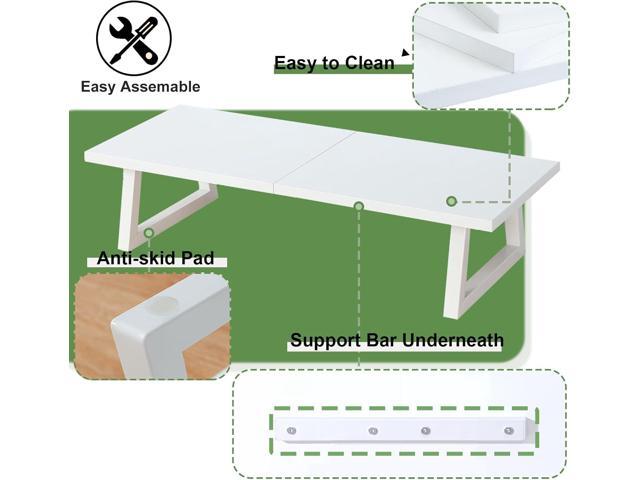 TEAMIX 24 inch Monitor Stand Riser, White Wood & Steel Computer Monitor Stand with Storage, Laptop, PC, Printer Stand Riser for Desktop Office Desk...