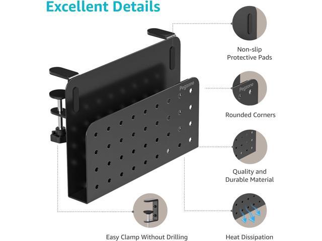Desk Side Storage Organizer, No Drill Under Desk Laptop Holder, Clamp on Desks Shelf with Pegboard Accessories, Hanging Laptop Mount, Fits Flat...