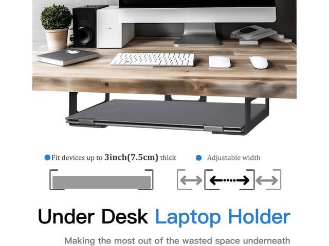 Under Desk Laptop Mount, Laptop Under Desk Mount 3 inches Tall Effective Space with Silicone Pad, Aluminum Under Desk Laptop Holder Rack for Laptop...