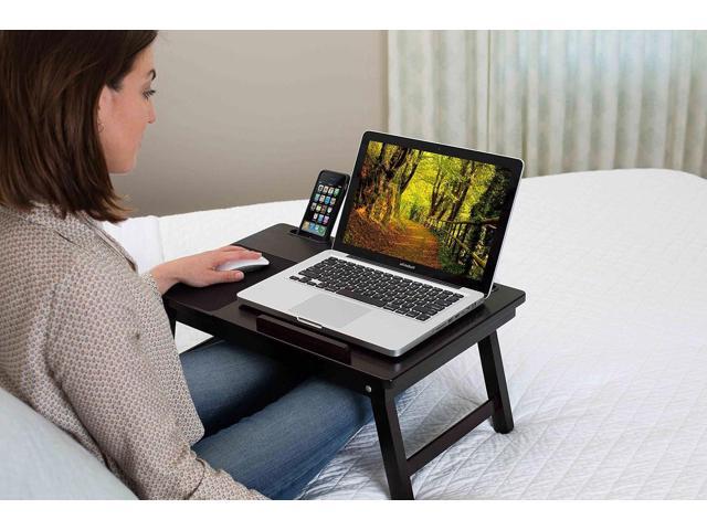 Multi Tasking Laptop Bed Tray - Portable Lap Desk for Writing, Eating, Study - Folding Table Stand for Couch, Dorm, Homework, Adults - Compact Wood...