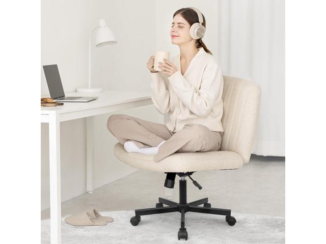 Orange Factory Criss Cross Chair with Wheels Comfy Cross Legged Office Desk Armless Wide Vanity Makeup Chair Adjustable Rolling Computer for Home...