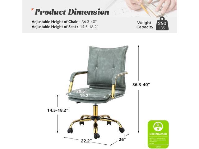 HULALA HOME Faux Leather Home Office Desk Chair, Adjustable Swivel Computer Chair with Golden Legs and Arms, Comfy Upholstered Task Chair, Sage