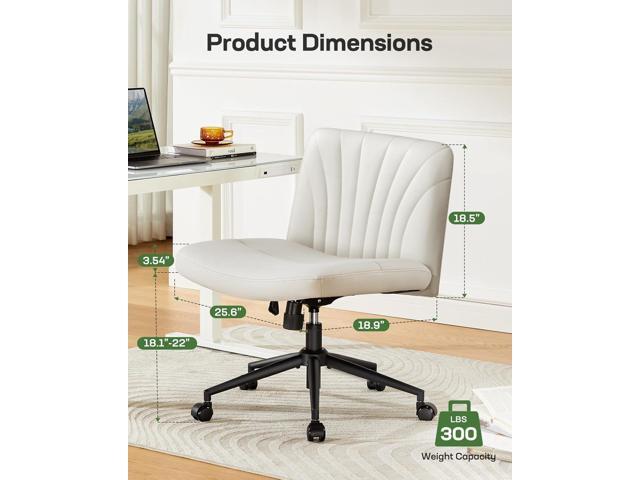 Marsail Criss Cross Chair with Wheels: PU Leather Cross Legged Office Chair Wide Armless Desk Chair Swivel Height Adjustable Vanity Chair for Make...