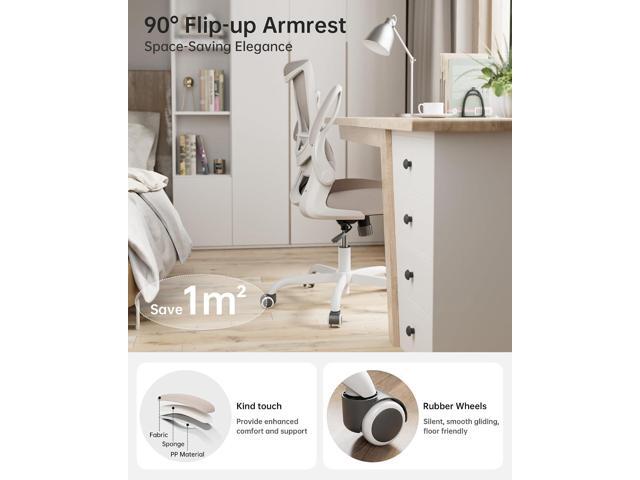 Office Chair, Ergonomic Desk Chair with Adjustable Lumbar Support and Flip up Armrest, Breathable Mesh Computer Chair for Home Office, Khaki
