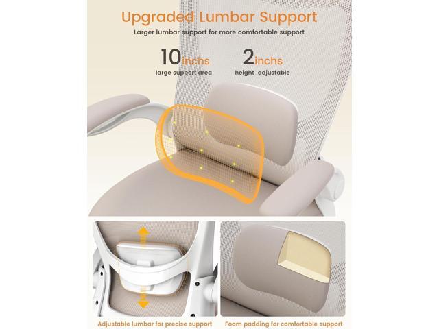 Office Chair, Ergonomic Desk Chair with Adjustable Lumbar Support and Flip up Armrest, Breathable Mesh Computer Chair for Home Office, Khaki