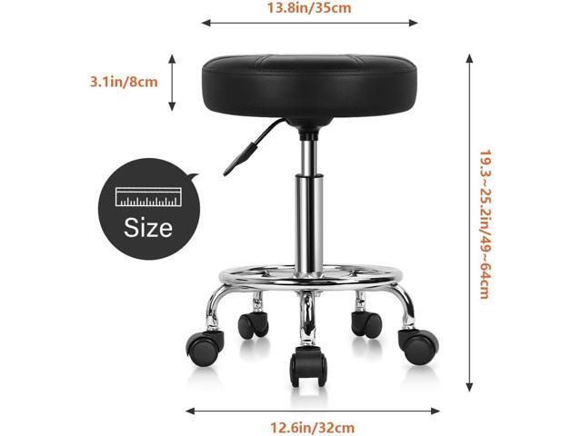 KKTONER Round Rolling Stool Chair PU Leather Height Adjustable Swivel Drafting Work SPA Shop Salon Stools with Wheels Office Chair Small (Black)