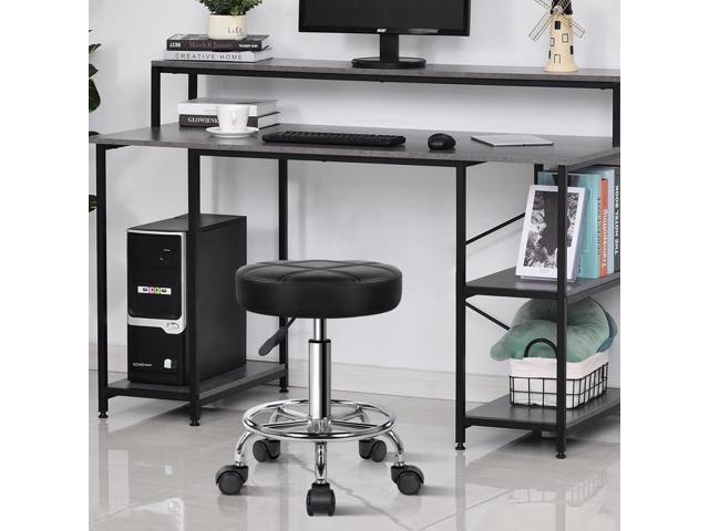 KKTONER Round Rolling Stool Chair PU Leather Height Adjustable Swivel Drafting Work SPA Shop Salon Stools with Wheels Office Chair Small (Black)
