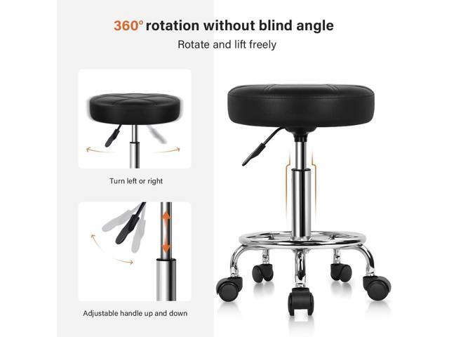 KKTONER Round Rolling Stool Chair PU Leather Height Adjustable Swivel Drafting Work SPA Shop Salon Stools with Wheels Office Chair Small (Black)