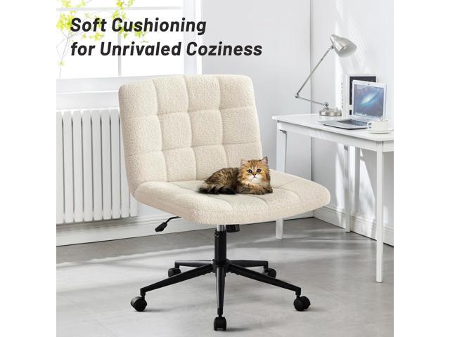Criss Cross Legged Chair, Faux Fur Upholstered Office Chair with Wheels, Adjustable Armless Desk Chair with Wide Thicken Seat, Computer Chairs for...