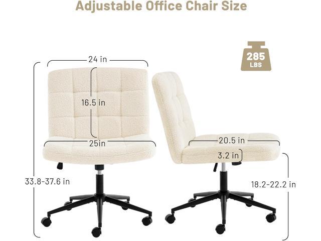 Criss Cross Legged Chair, Faux Fur Upholstered Office Chair with Wheels, Adjustable Armless Desk Chair with Wide Thicken Seat, Computer Chairs for...