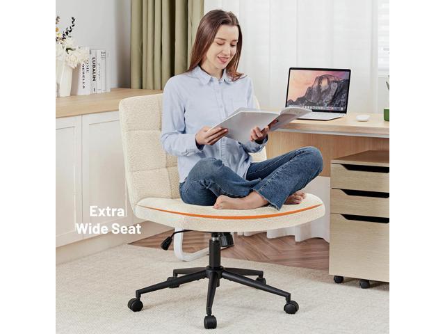 Criss Cross Legged Chair, Faux Fur Upholstered Office Chair with Wheels, Adjustable Armless Desk Chair with Wide Thicken Seat, Computer Chairs for...