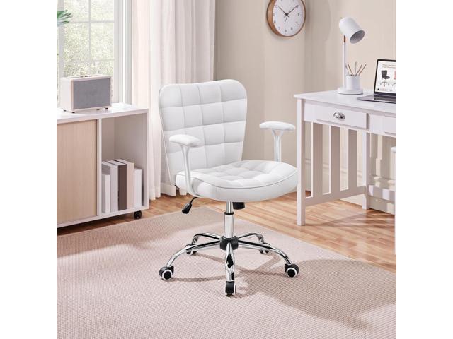 Yaheetech Mid Back Faux Leather Desk Office Chair Modern Upholstered Adjustable Tilting Vanity Chair with Detachable Padded Armrests for...