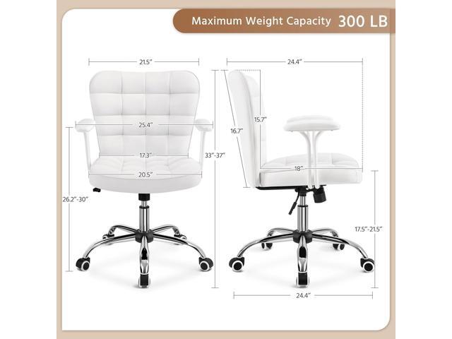Yaheetech Mid Back Faux Leather Desk Office Chair Modern Upholstered Adjustable Tilting Vanity Chair with Detachable Padded Armrests for...