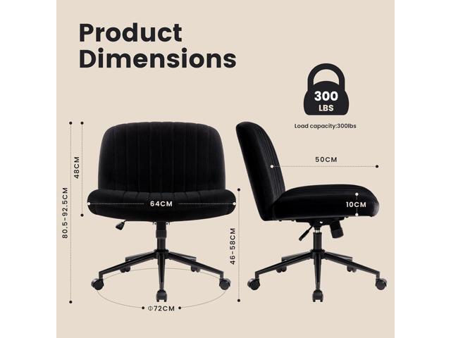 Armless Wide Seat Office Chair, Criss Cross Legged Desk Chair with Wheels, Height Adjustable Computer Task Chair,Wide Seat Swivel Vanity Chair for...