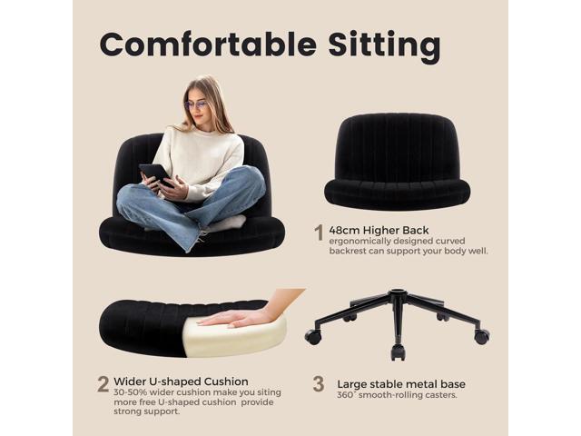 Armless Wide Seat Office Chair, Criss Cross Legged Desk Chair with Wheels, Height Adjustable Computer Task Chair,Wide Seat Swivel Vanity Chair for...
