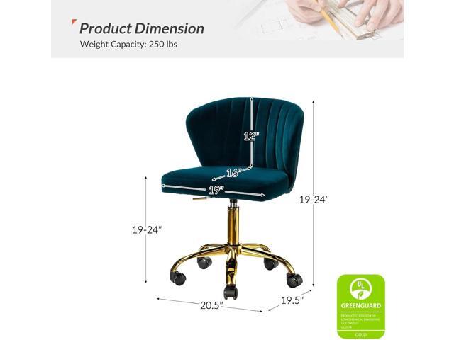 HULALA HOME Home Office Desk Chair with Gold Wheels, Small Cute Vanity Chair with Back for Bedroom, Adjustable Rolling Task Work Seat for...