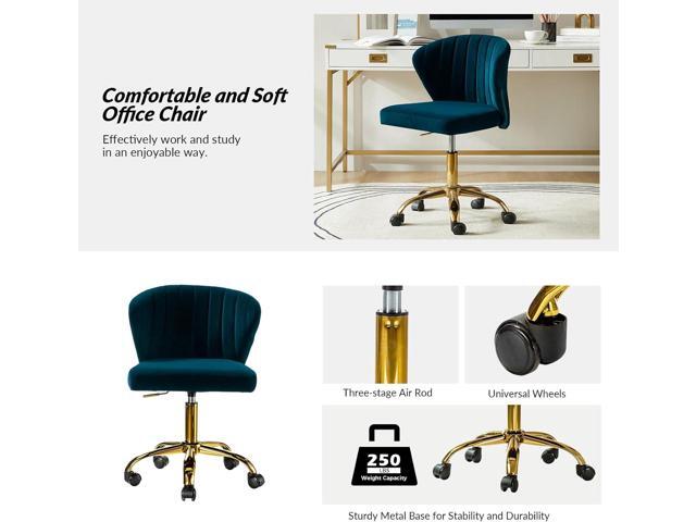 HULALA HOME Home Office Desk Chair with Gold Wheels, Small Cute Vanity Chair with Back for Bedroom, Adjustable Rolling Task Work Seat for...