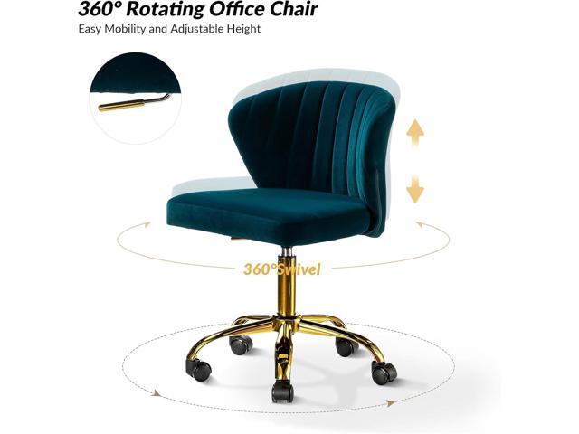 HULALA HOME Home Office Desk Chair with Gold Wheels, Small Cute Vanity Chair with Back for Bedroom, Adjustable Rolling Task Work Seat for...