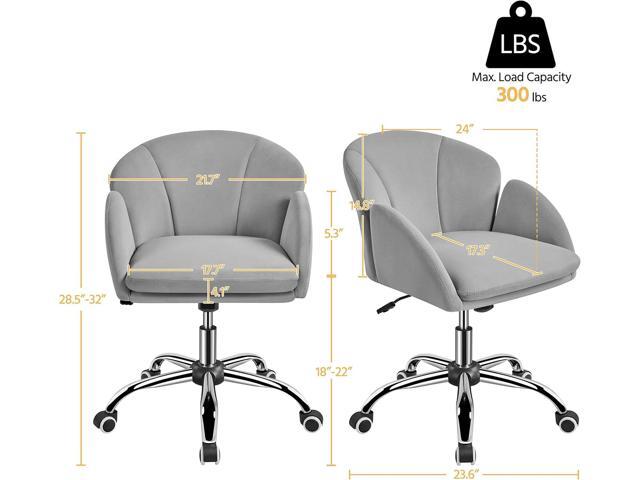 Yaheetech Cute Velvet Desk Chair for Home Office, Makeup Vanity Chair with Armrests for Bedroom Modern Swivel Rolling Chair for Women Light Gray