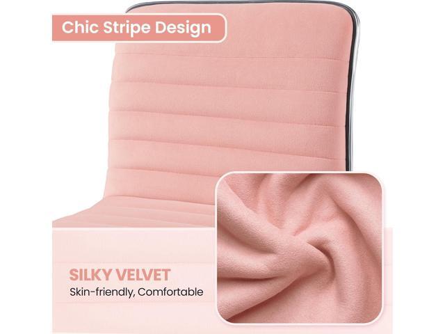 Yaheetech Velvet Low Back Armless Ribbed Vanity Chair Height Adjustable Swivel Task Office Chair, Apricot Pink