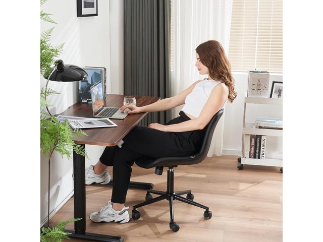YOUNIKE Office Chair, Armless Desk Chair with Wheels, Home Office Computer Task Chairs, Modern Faux Leather Padded Vanity Chair, Adjustable Swivel...