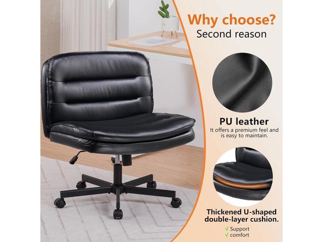Criss Cross Chair with Wheels Armless Cross Legged Office Chair Wide Home Office Desk Chair Swivel Comfy Vanity Desk Chair Height Adjustable Mid...