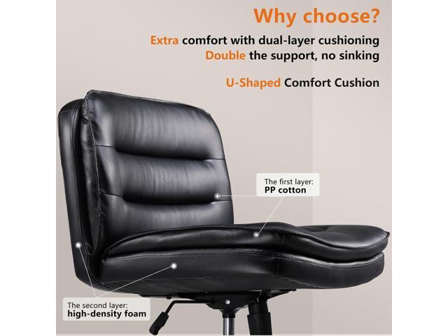 Criss Cross Chair with Wheels Armless Cross Legged Office Chair Wide Home Office Desk Chair Swivel Comfy Vanity Desk Chair Height Adjustable Mid...