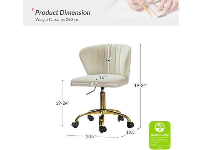 HULALA HOME Home Office Desk Chair with Gold Wheels, Small Cute Vanity Chair with Back for Bedroom, Adjustable Rolling Task Work Seat for...