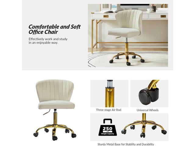 HULALA HOME Home Office Desk Chair with Gold Wheels, Small Cute Vanity Chair with Back for Bedroom, Adjustable Rolling Task Work Seat for...