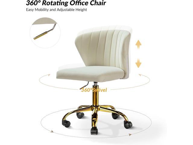 HULALA HOME Home Office Desk Chair with Gold Wheels, Small Cute Vanity Chair with Back for Bedroom, Adjustable Rolling Task Work Seat for...