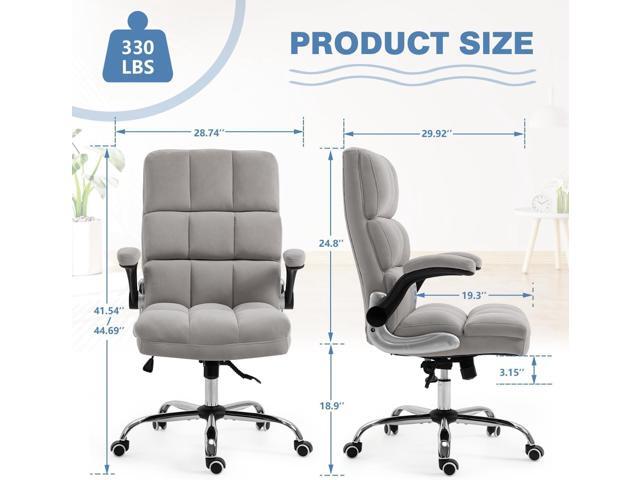 ECOTOUGE Executive Office Chair, Velvet Ergonomic Comfy Desk Chair, High Back Computer Chair with Adjustable Tilt Angle and Flip-up Arms (Grey,...